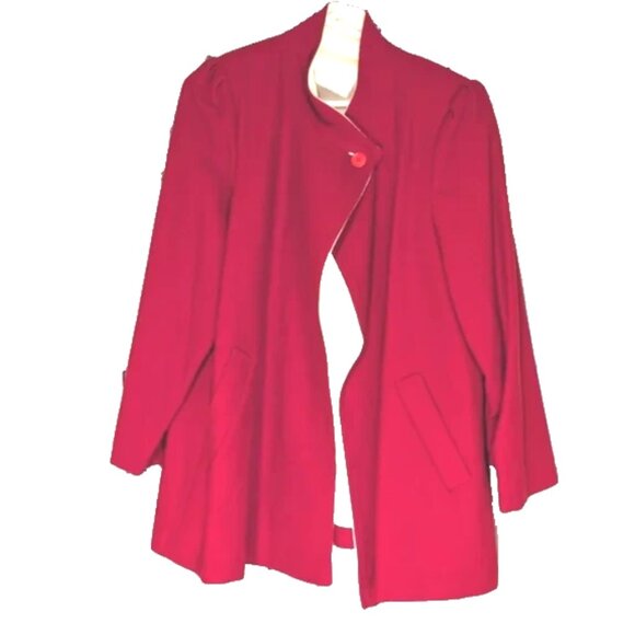 Vintage Baycrest Ladies Felt Wrap Coat Red/Ivory Fits Like XL/XXL (sz 16?) EUC - Picture 1 of 6